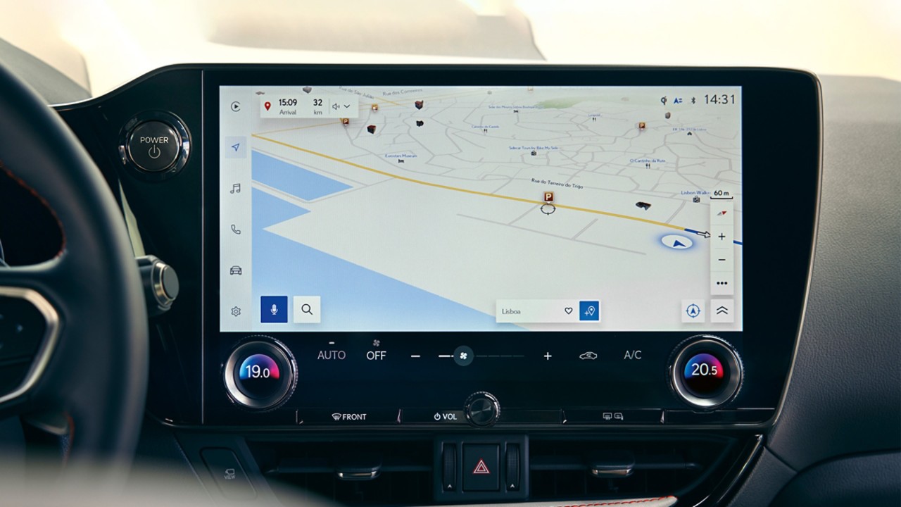 A Lexus multimedia screen displaying a navigation map